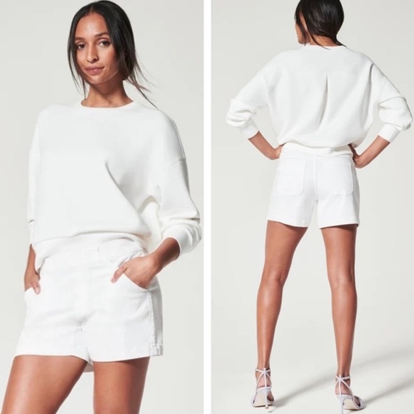 SPANX Pants - Spanx Stretch Twill Shorts 4" White Stretch Denim Summer Pullon NWT Size XS